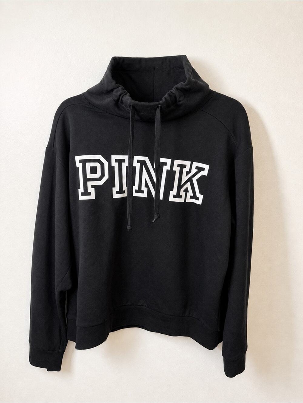 PINK Victoria’s Secret Black Cropped Hoodie Pullover Size Large
